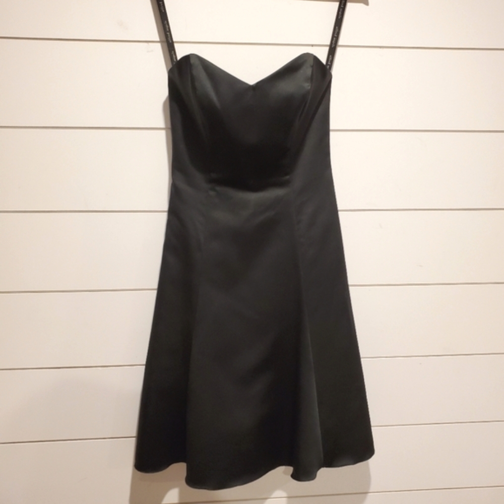 Alfred angelo XS Formal Strapless Black mini dress Satin A-line Gown wedding